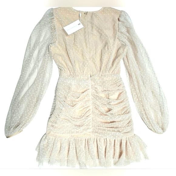 NEW Endless Rose Anthropologie Sheer Nude Pink Ruched Mini Dress Swiss Polka Dot - Picture 6 of 16